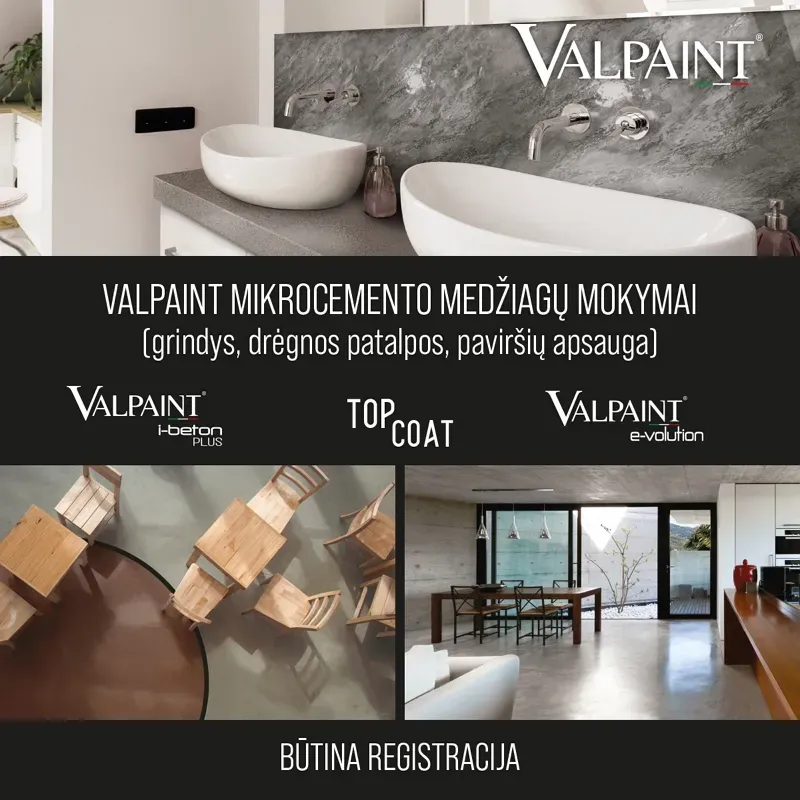 2024.05.29 VALPAINT MIKROCEMENTO MEDŽIAGŲ MOKYMAI su specialistu iš Italijos (grindys, drėgnos patalpos, paviršių apsauga) 2024.05.29 VALPAINT MIKROCEMENTO MEDŽIAGŲ MOKYMAI su specialistu iš Italijos (grindys, drėgnos patalpos, paviršių apsauga)